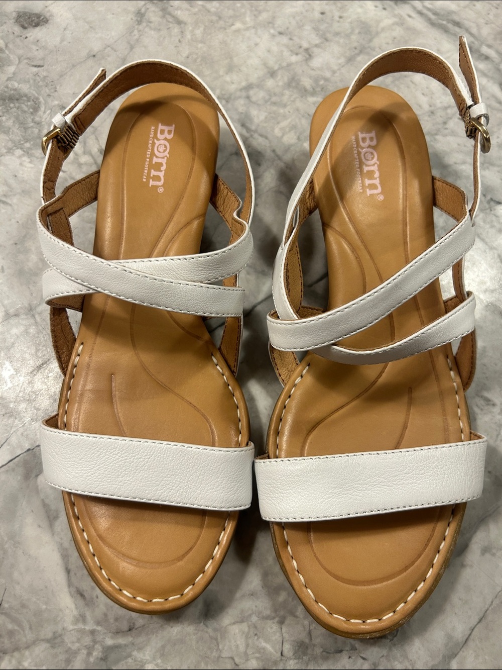 Born White Leather Cross-Strap Sandals Sz 9M